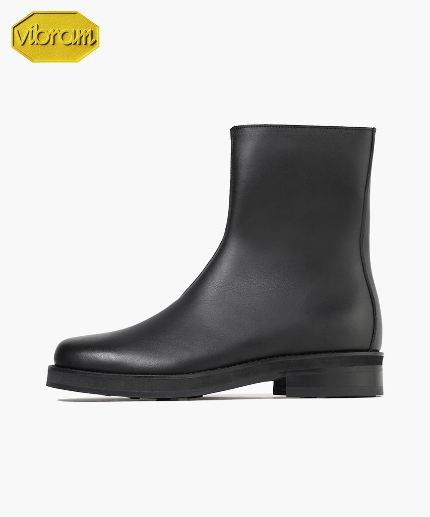 Firenze Atelier [Vibram] Minimal Line Oil Pull-Up Hidden Zipper Zip-Up Boots 9800 [Matt Black]
