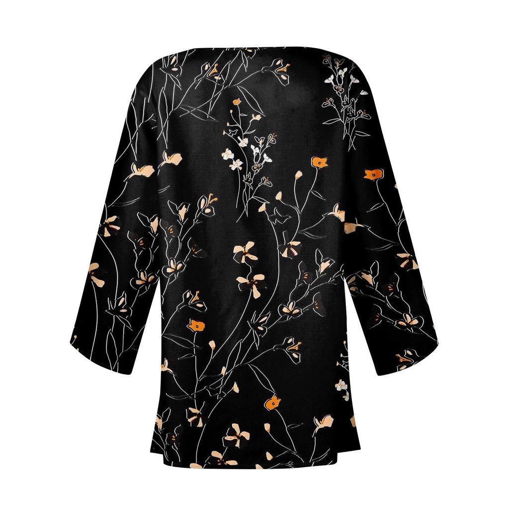 Dámská ležérní móda Caot Retro tištěná lehká středně dlouhá bunda Cardigan