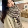 Double-sided plaid knitted fringed scarf women's autumn and winter new versatile thickened warm scarf student outer shawl