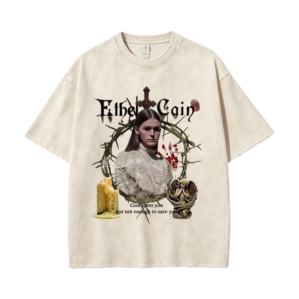 Vintage Daughters of Cain Ausgewaschenes Rundhals-T-Shirt beidseitig bedruckt