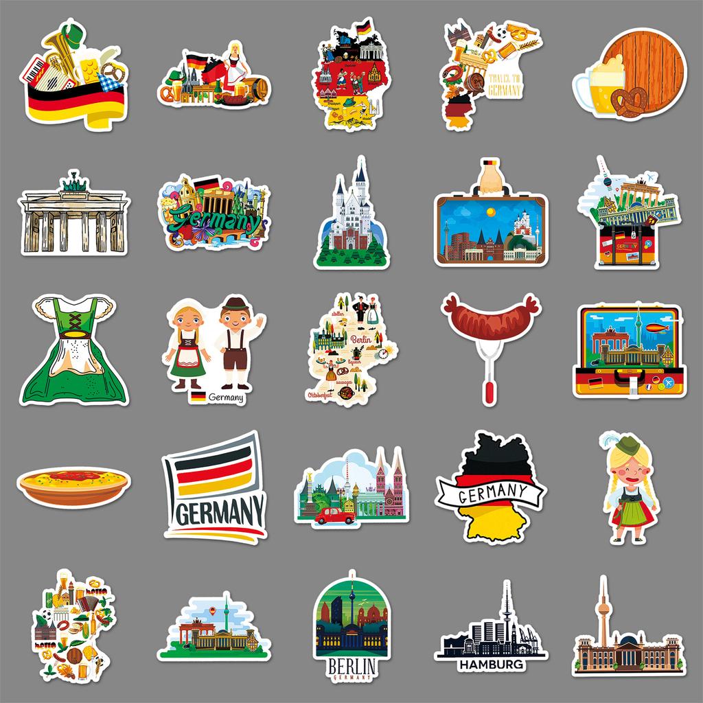 50 German Germany Outdoor Scenery Travel Decoration Water Cup Mobile Phone Case Suitcase Stickers