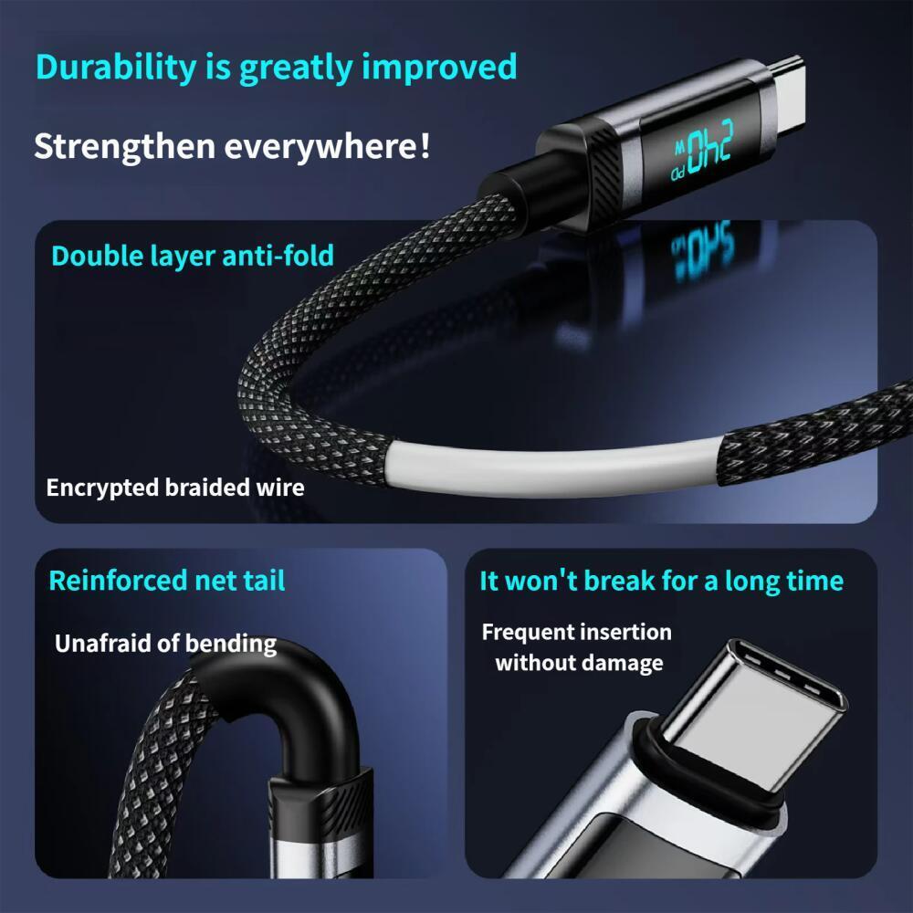240W PD3.1 48V5A Fast Charging Cable USB C To Type C Cable Digital Display 1M/2M Data Wire For Mobeil Phone Macbook IPad Laptop