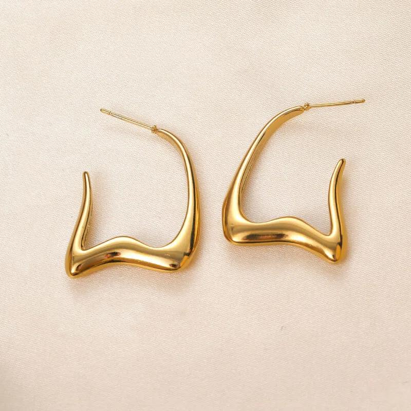 Luxury Chunky Golden Stainless Steel Hoop Earrings Cubic Glossy Round Ears Clips Trendy Jewelry For Wedding Party