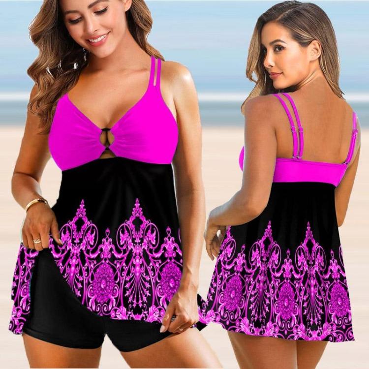 Plus Size Women Sexy Two Pieces Print Tankini Swimdress Bikini Set Beachwear Bathing Suit Swimwear