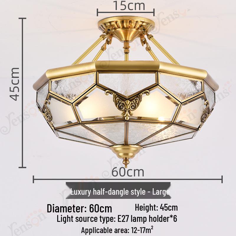 European All-Copper Ceiling Light for Bedroom, Living Room, Foyer, Balcony, or Aisle - Simple, Warm, and Romantic Design