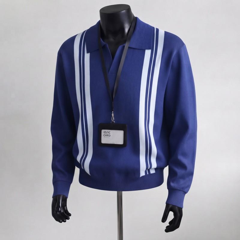 Mens Vintage Collar Striped Knit Sweater Casual Business Pullover Shirt