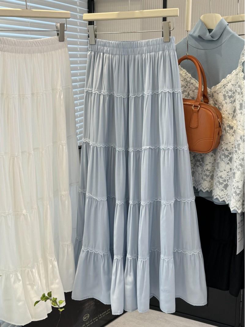 2026 Women s White Lace Patchwork Midi Skirt - Ballet Style, High Waist, Spring/Summer Collection One Size синий