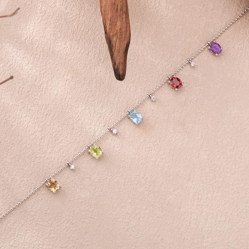 Gypsy Natural Garnet Topaz Amethyst Citrine Bracelet Women'S S925 Sterling Silver Color Treasure Jewelry