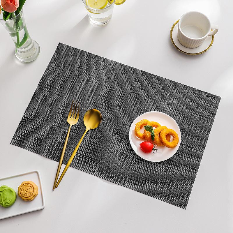 Rectangular PVC Placemats Solid Color Heat Insulation Waterproof Non-slip Table Mats Household Simple Word Pattern Placemat