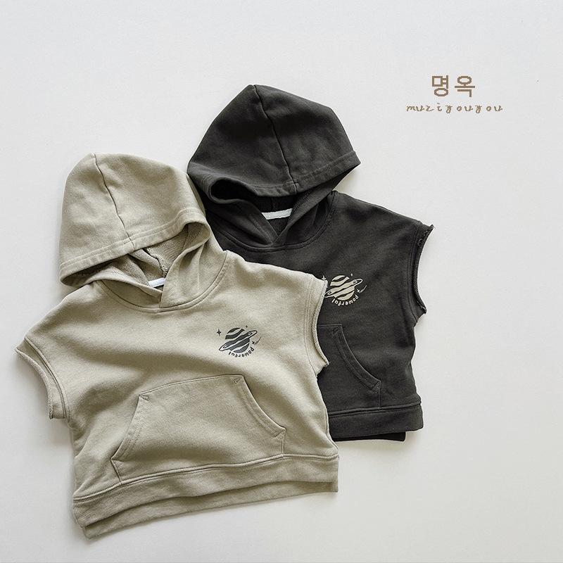 Kids Unisex Hooded Pullover Vest Korean Style Casual Children Sleeveless Vest