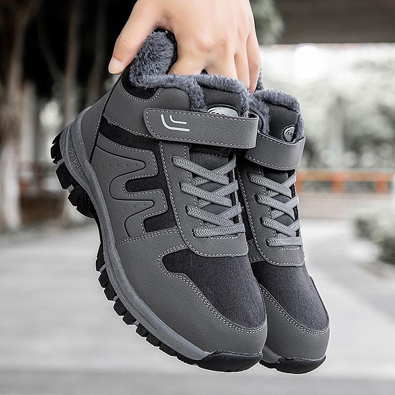 2024 Winter Women Men Boots Plush Leather Waterproof Sneakers Climbing Hunting Shoes Unisex Lace-up Outdoor Warm Hiking Boot Man