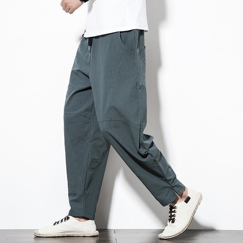 Cotton Linen Pants Men Baggy Casual Trousers Male Walking Wide leg Loose Sweatpants Chinese Summer Jogger Pants