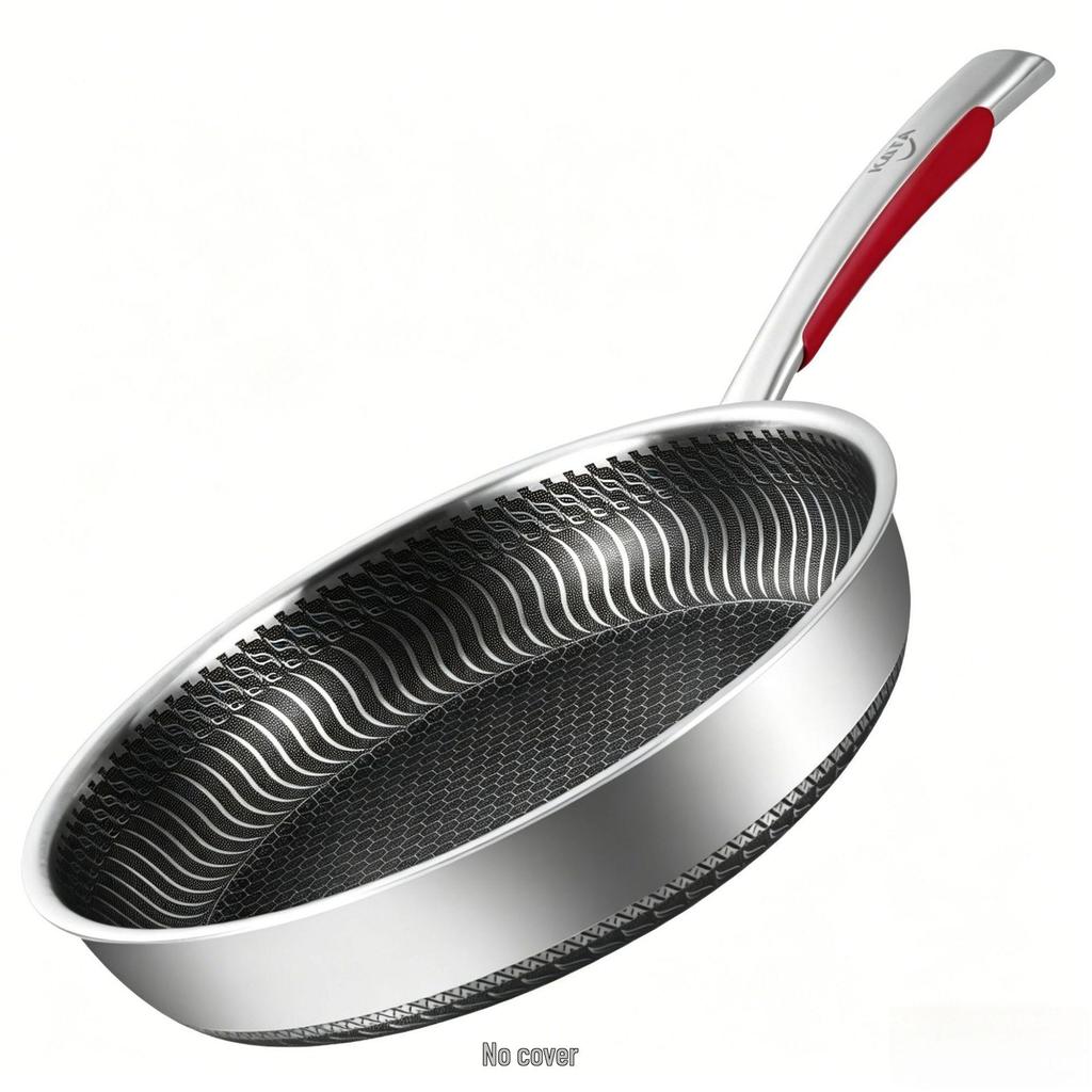 316L Stainless Steel Frying Pan for Home Use, Flat Bottom, Non-Coated, Ideal for Steak and Fried Eggs, Compatible with Induction and Gas Stoves