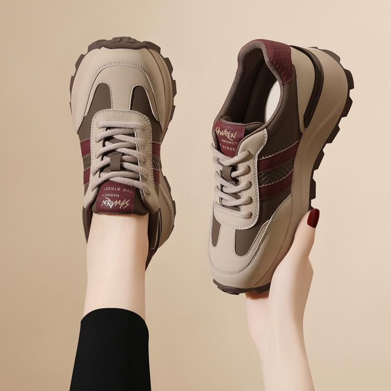 Genuine Leather Breathable Thick Sole Height-enhancing Versatile Casual Sneakers New Soft Sole Shoes for Women