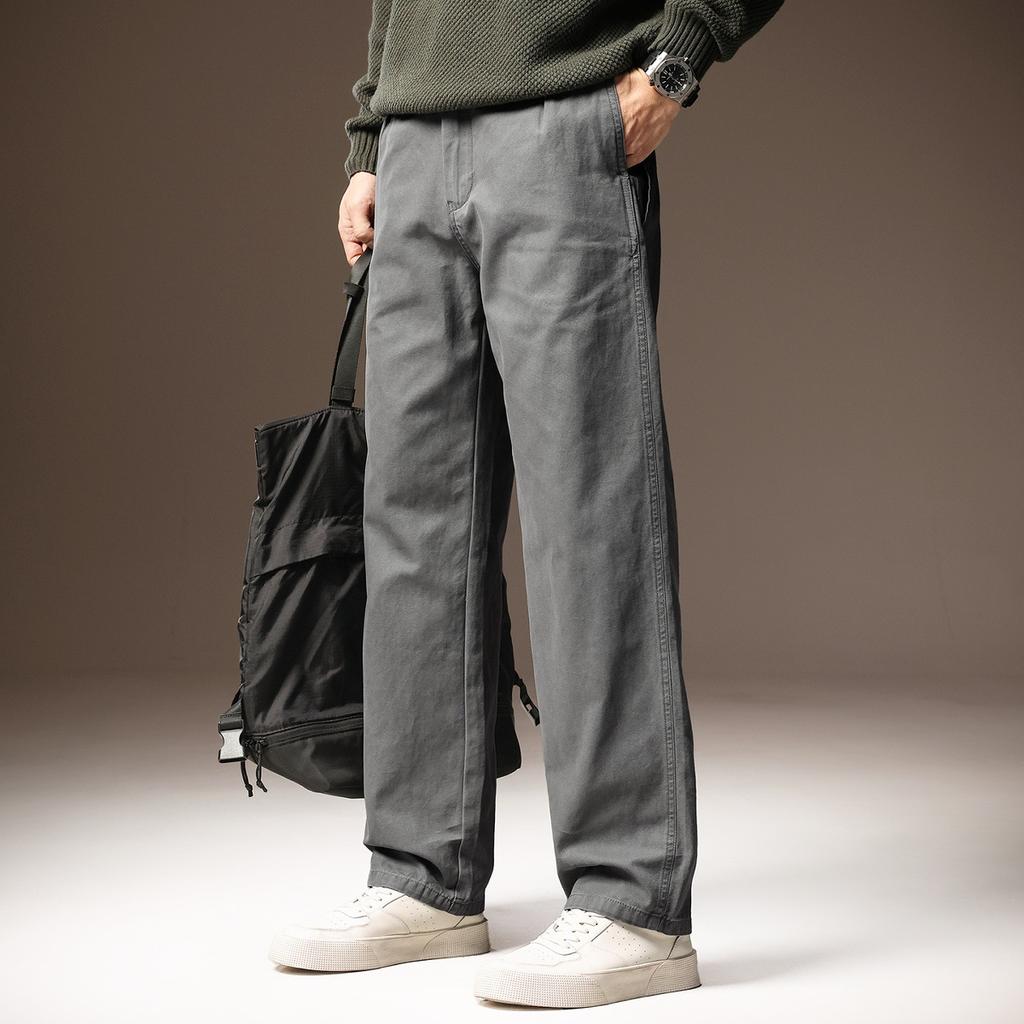 High-end Simple, Loose and Comfortable Wide-leg Casual Pants Men's Tide Brand Autumn New Pure Cotton Straight Tooling Trousers Men's