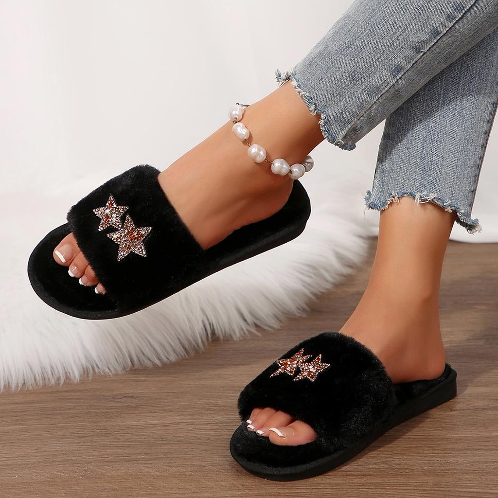 Fashion Women Slippers New Fashion Warm House Slippers Winter New Trend Fur Home Shoes for Women Casual Plush Comfortable Slides Women