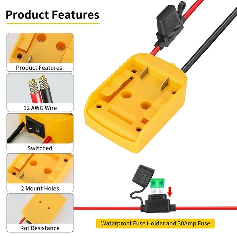 Power Wheels Adapter for Dewalt 18V/20V Lithium Battery DIY Battery Adapter with ON/OFF Switch & 30Amp Fuse for DIY Rc Car Toys