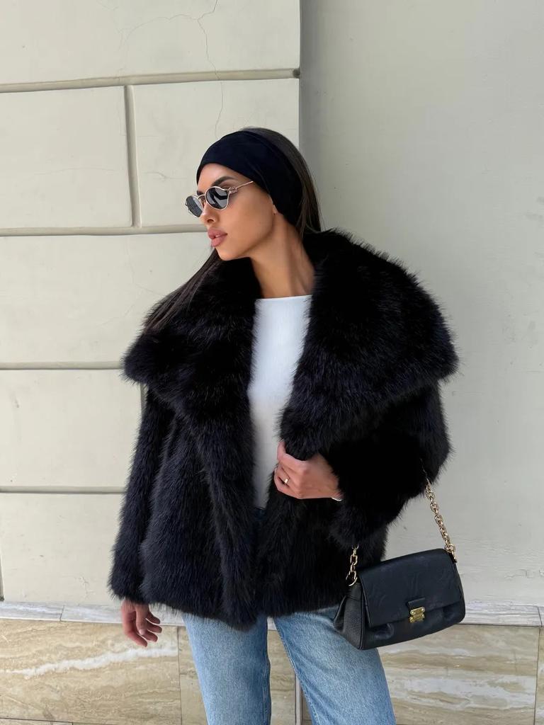 New imitation fur women's plush coat autumn and winter thickened warm large lapel environmentally friendly wool coat