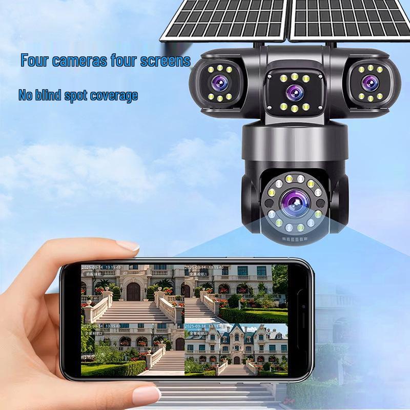 8MP Four-Lens Solar 4G Night Vision Outdoor Camera - Wireless, Remote Surveillance