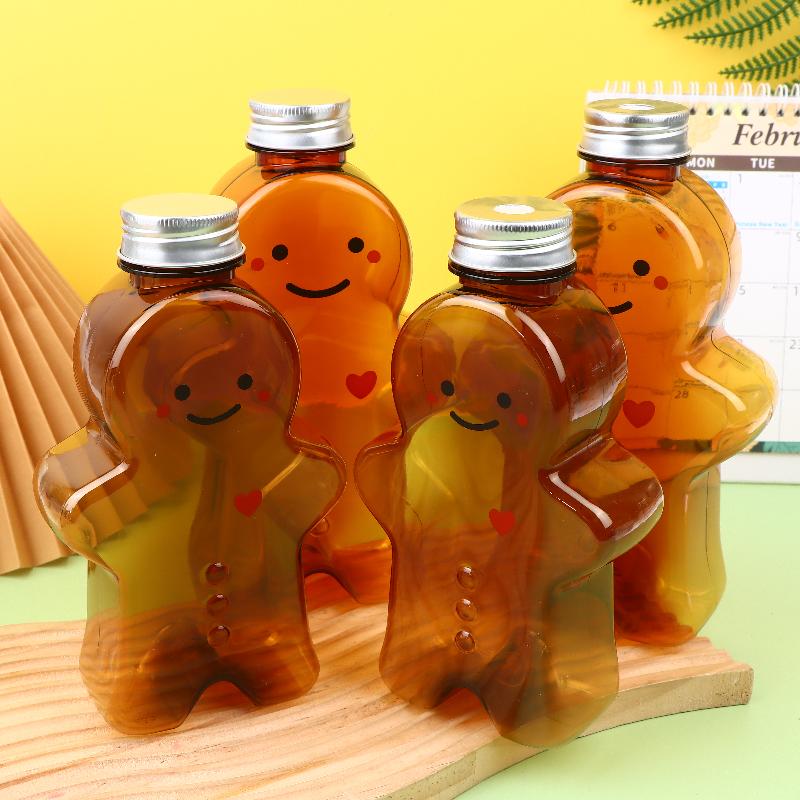 1 Pcs Christmas Gingerbread Man Candy Jar Sealed Plastic Juice Drink Bottle Xmas Party Year Gingerbread Man Drink Container