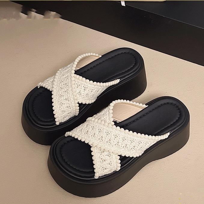 Thick-soled Heightening Heel Beach Cool Slippers Women's Summer Wear 2025 New with Skirt Bohemian One-word Sandals