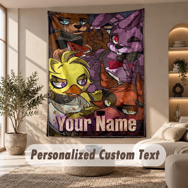 Arazzo Five Nights at Freddy’s, Testo Personalizzato su Misura, Arazzo da Parete per Soggiorno Decorazione Murale per la Casa