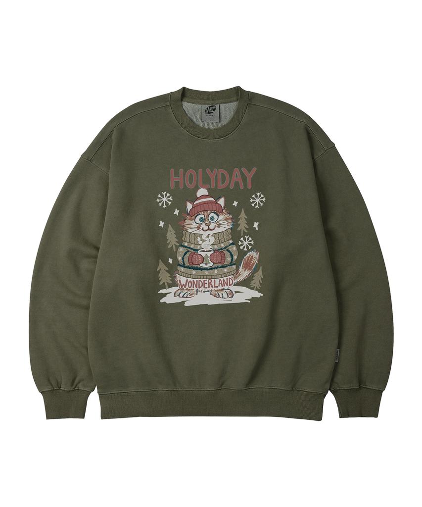 WILDROCK Hollysheesh Holyday Cat Pigment Oversized Sweatshirt_5 Col