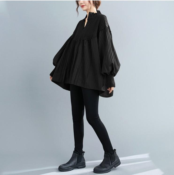 

2024 Осень Корейский Ретро Вязаный Лоскутный Плюс Размер Утягивающая Рубашка Для Женщин One Size чёрный