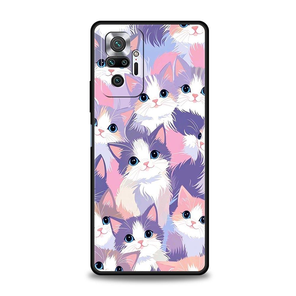 Colorful Cat Design Phone Case Cover for Redmi 14C 10C Note 15 14 13 12 10 11 K40 Pro Plus 5G Soft TPU Shockproof Shell Fundas