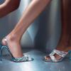 Slippers Women High Heels Summer Patent Leather Narrow Crystal Bands Crossed Thin Heeled Glitter Dress Wedding Pumps Shoes