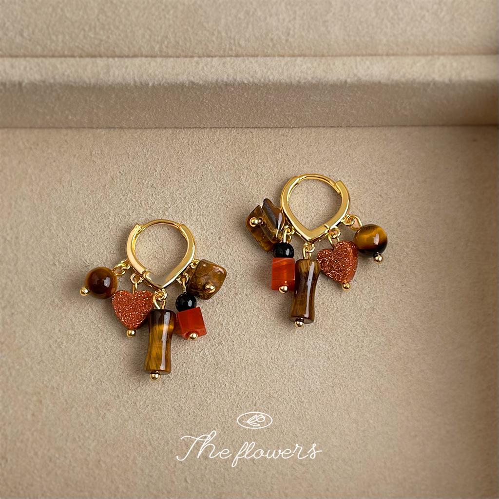 Литературный ретро этнический стиль натуральный камень тигровый глаз камень ручная работа дизайнерское чувство любовь бахрома новые серьги серьги