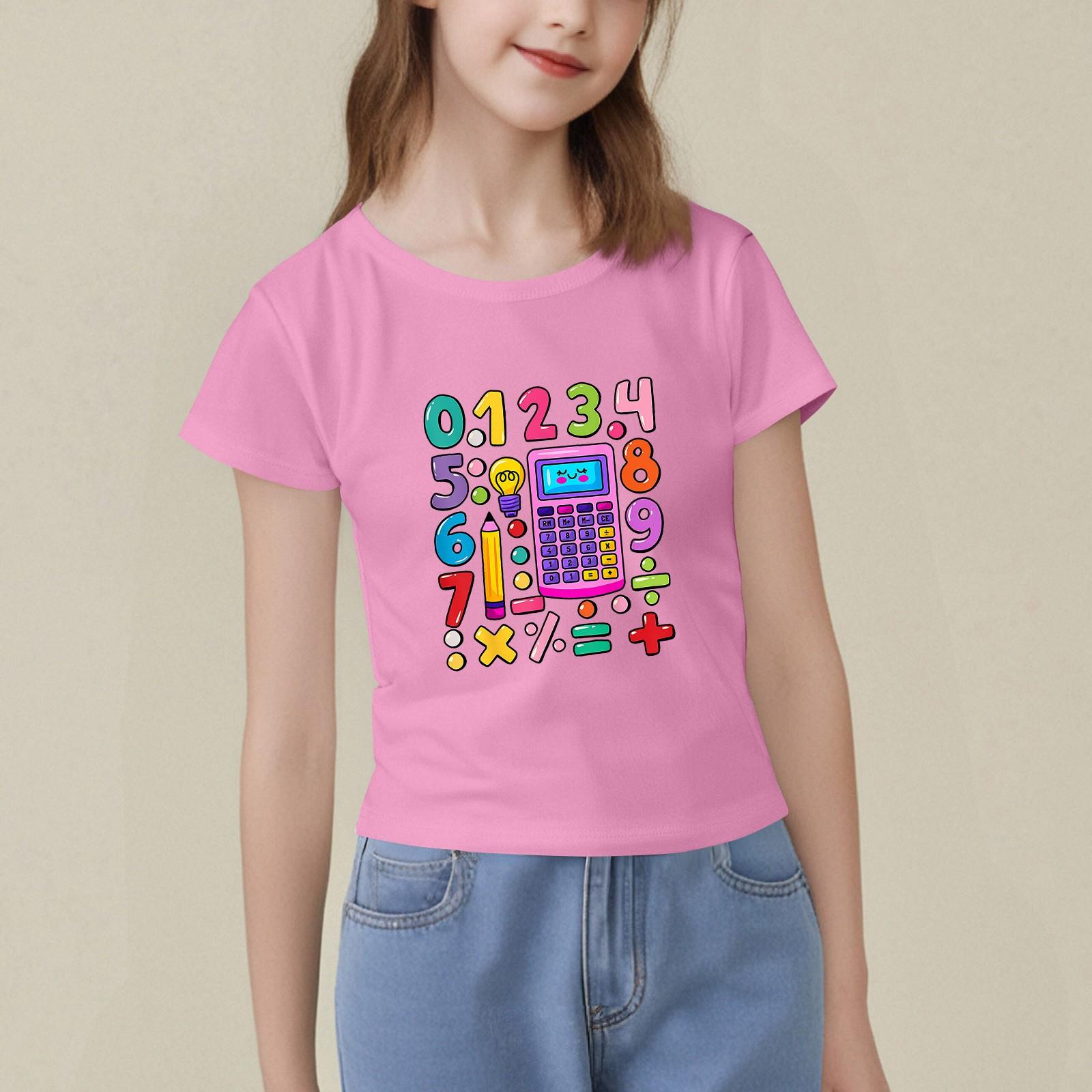 

Детский набивной короткий рукав круглый вырез повседневный удобный свободный легкий топ 100 розовый