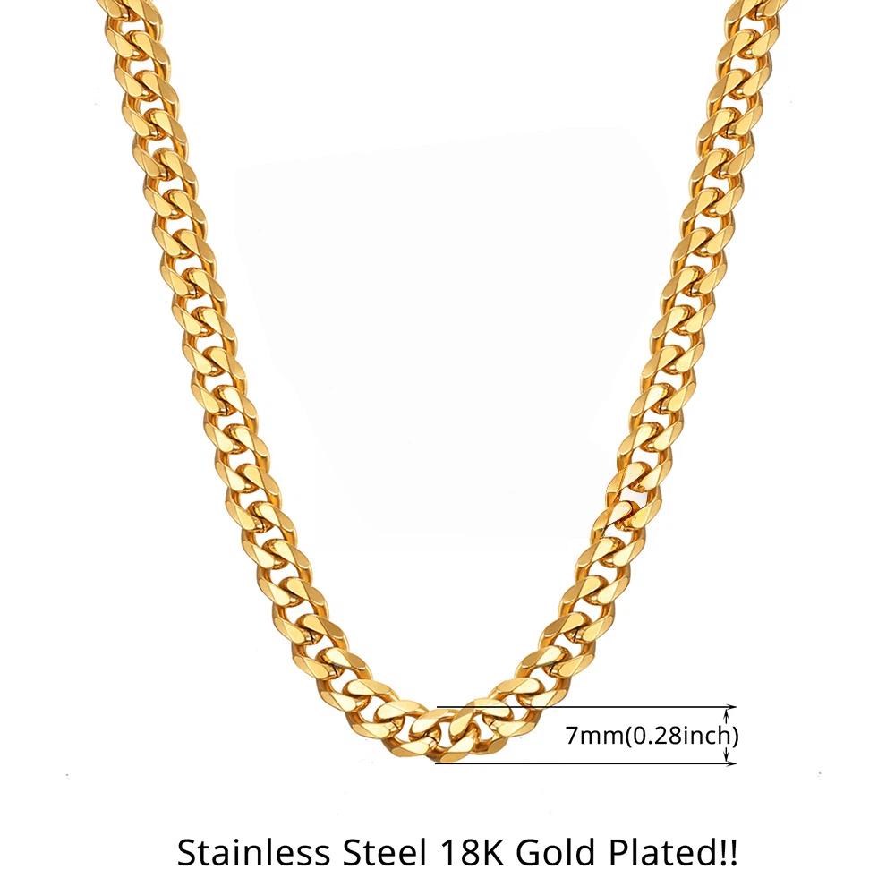 Punk Fashion Cuban Link Chain Necklaces Male Gold Color Stainless Steel Heavy Long Choker Chains For Men Vintage Jewelry Gift
