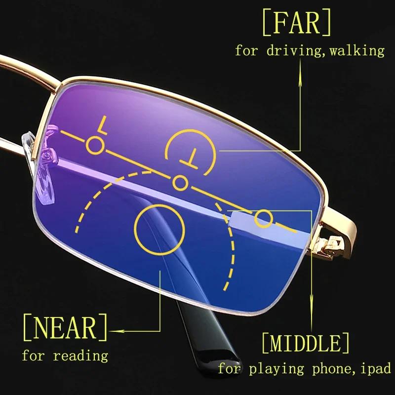Memory Titanium Pochromic Multifocus Reading Glasses Men Women  Progressive Anti-blue Ray Half Rim Presbyopic Eyeglasses
