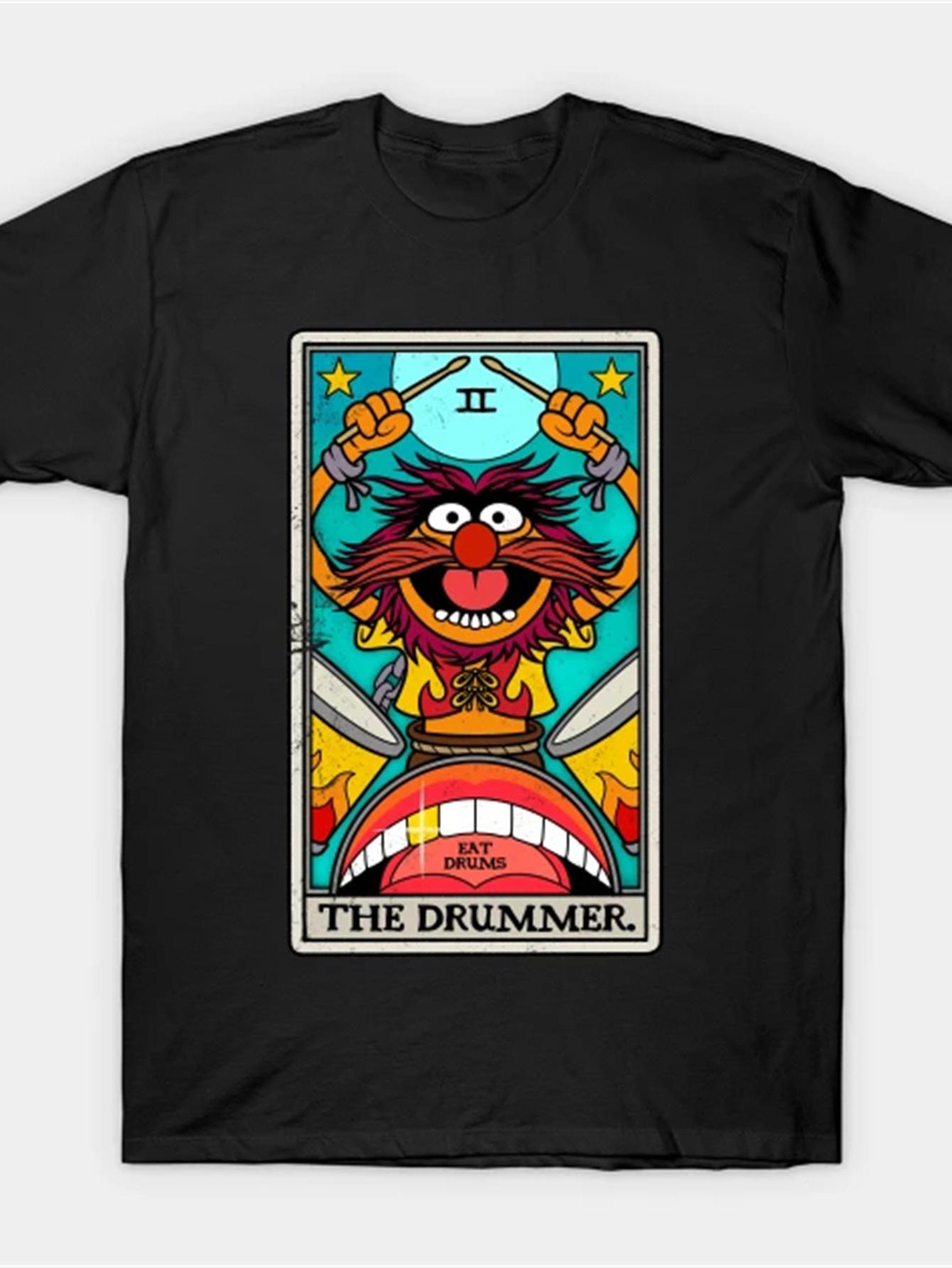 Mens Drummer Graphic TShirt Black Casual Cotton Tee with THE DRUMMER Design Round Nec Casual Short Sleeve Summer Style S