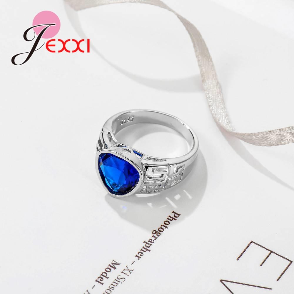 Party Jewelry Delicate 925 Sterling Silver Ring Lovely Triangle Shape Blue Crystal Inlaid Women Girl Engagement Jewelry
