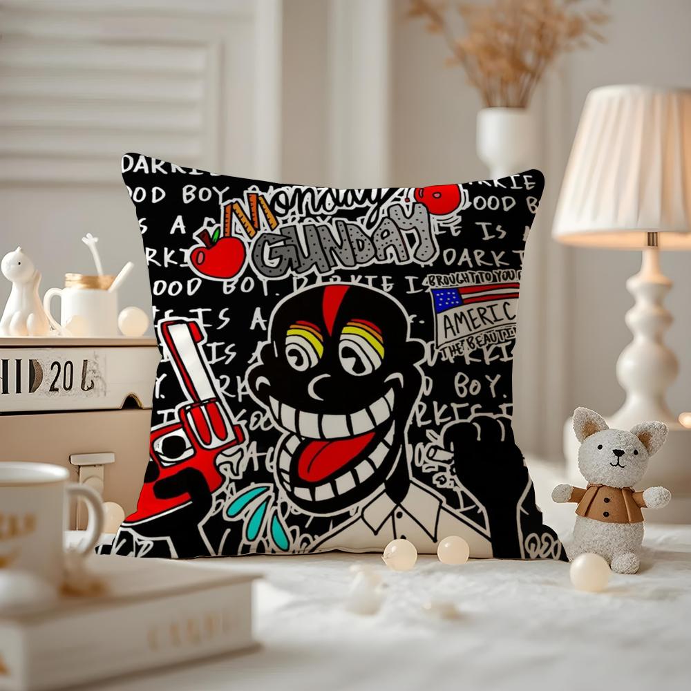 LLil DDarkie Rapper Cushion Cover Antidustmite Pillowcase Invisible Zipper Silky Short Plush Sofa Cushion Cover