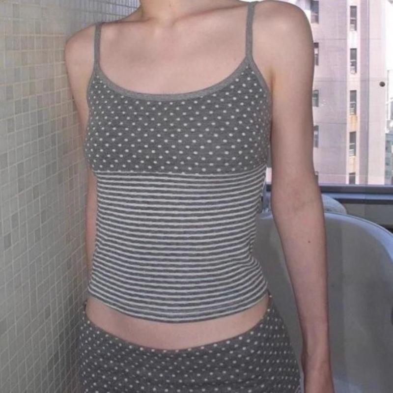 Summer striped thin shoulder strap tank top for women