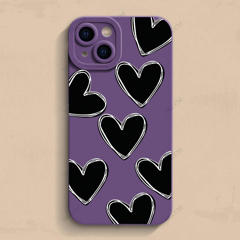 Luxury Black Love Heart Soft Silicone Phone Case For iPhone 15 14 13 12 11 Pro Max Mini XR X XS Max 7 8 Plus Shockproof Cover