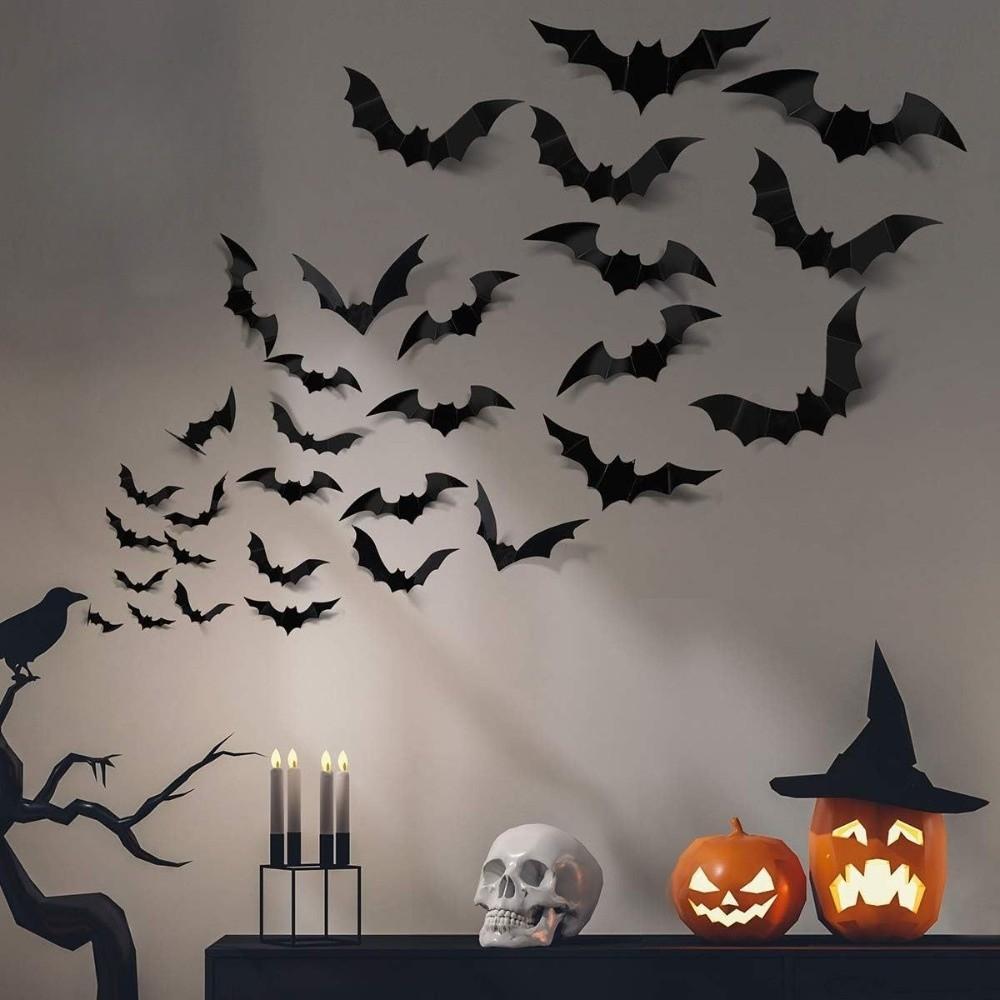 Festival Luminous LED Bat Wall Stickers PVC Black Halloween Bat Stickers DIY Party 3D Wallpaper Decal Haunted House