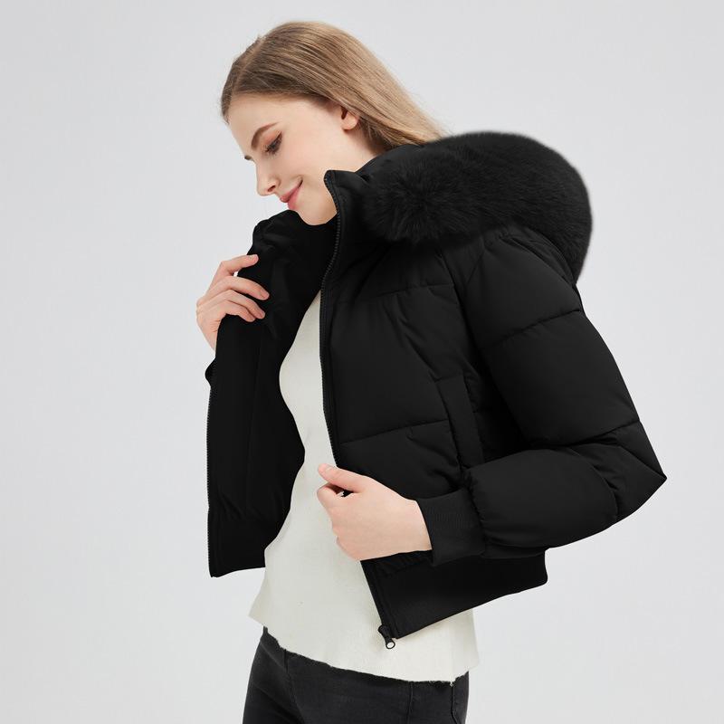 Winter 2025 New Fur Collar Casual Versatile Cotton Jacket Women's Hooded Short Warm Cotton Jacket Hooded New Jacket