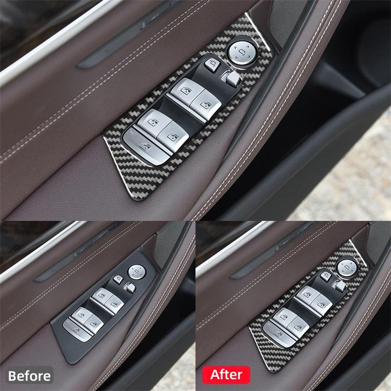 For BMW 5 Series G30 2018-2022 Accessories Carbon Fiber Interior Car Windows Lifting Button Control Panel Trim Cover Stickers