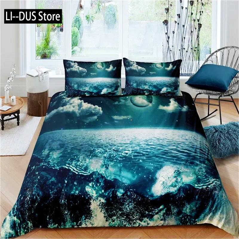 3D Oceaan Golven Beddengoed Set Queen Size Zacht Zomer Zee Strand Dekbedovertrek Set Hawaiiaans Tropische Print Dekbedovertrek Kussenslopen