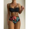 Sexy Solide Bandeau Bikini Set Frauen Tropical Gedruckt Bademode Weiblichen Push-Up Badeanzug Hohe Taille Badeanzug Krawatte Zurück Beachwear