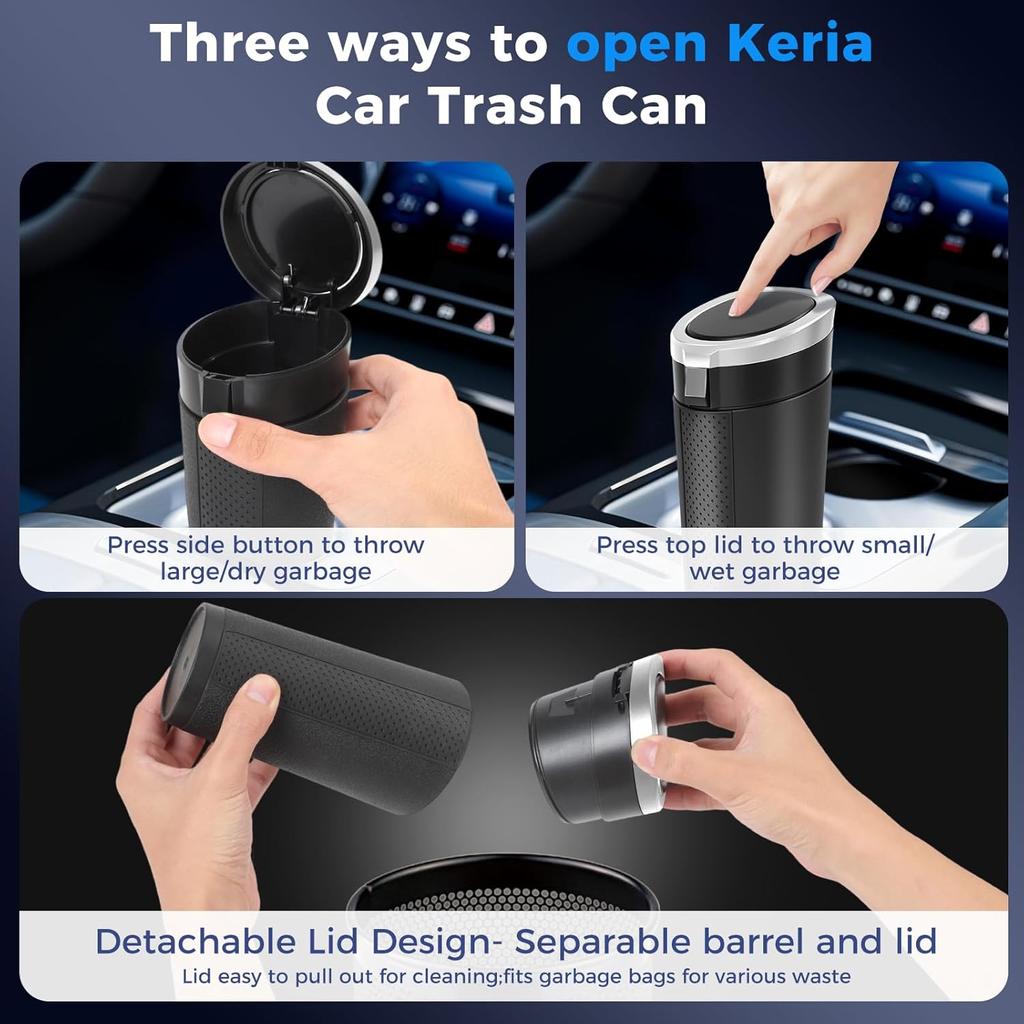 Keria Car Trash Can Bin With Lid - Mini Car Garbage Can Cup Holder-Small Leakproof Vehicle Trash Garbage Can Bin-Automotive Car Organizers And