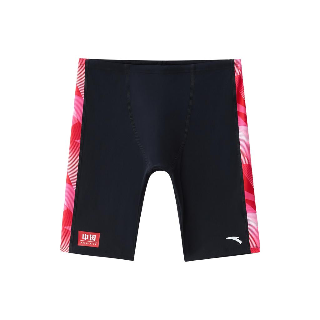 Anta Slim Fit Side Print Swim Trunks Men Swimwear Basic-Black 1823531458-4