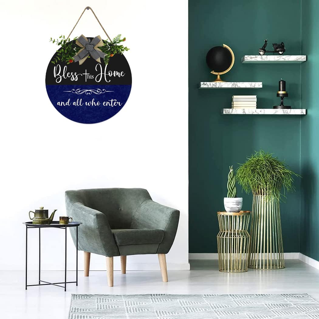 Front Door Blessed Wreaths Bless This Home and All Who Enter, Funny Welcome Wall Hanging Sign Plaque, for Front Door Entryway Porch House Decorations