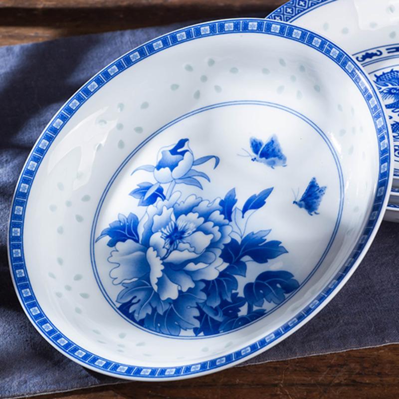 Piatto da cena in porcellana blu e bianca cinese da 8 pollici Piatto ceramico vintage con drago Stoviglie da cucina Vassoio per alimenti per la casa