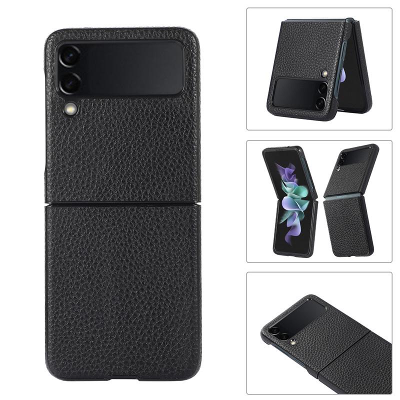Luxury Genuine Leather Phone Cases For Samsung Galaxy Z Flip 4 3 5g Fashion Lychee Texture Cover Case For Samsung Z Flip4 Flip3