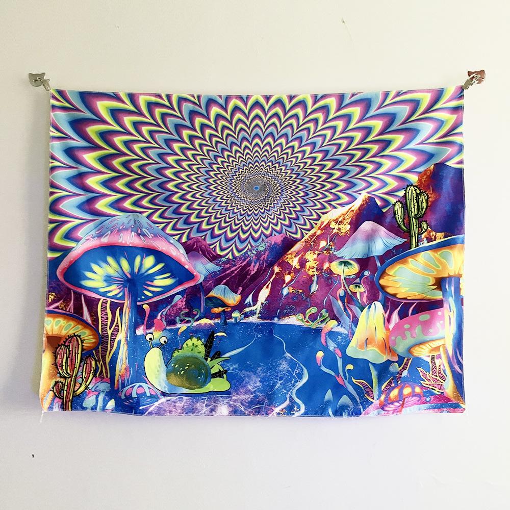 Fluorescent Mandala Tapestry, Psychedelic Mushroom Decoration, Bedroom, Aesthetic Room, Art Decoration